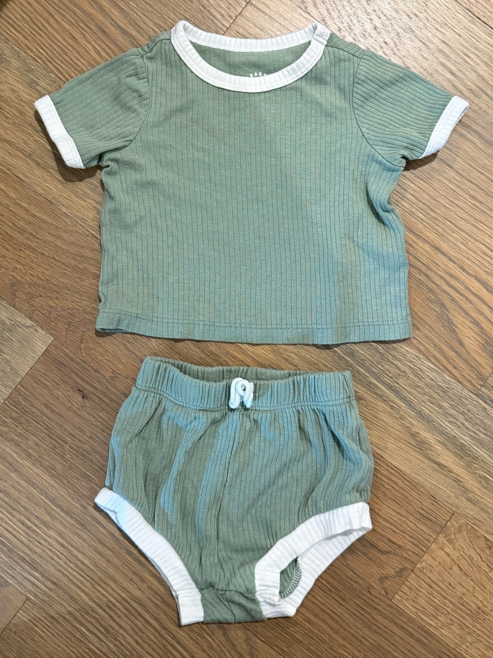 Cat & Jack Sage Green Ribbed Two-Piece Set with White Trim